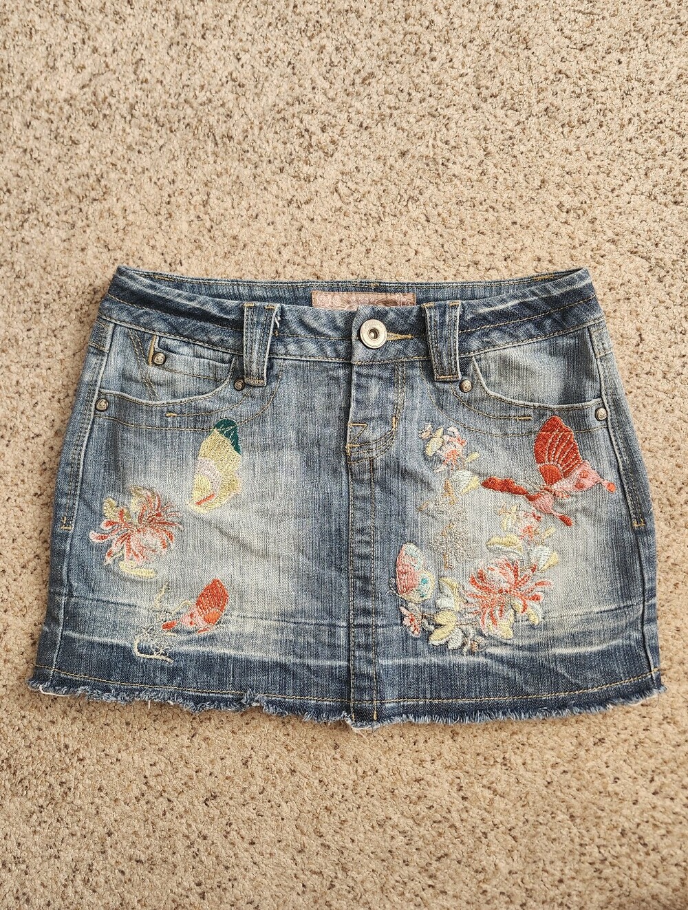 Candie's Y2k Embroidered Butterfly Denim Mini Skirt